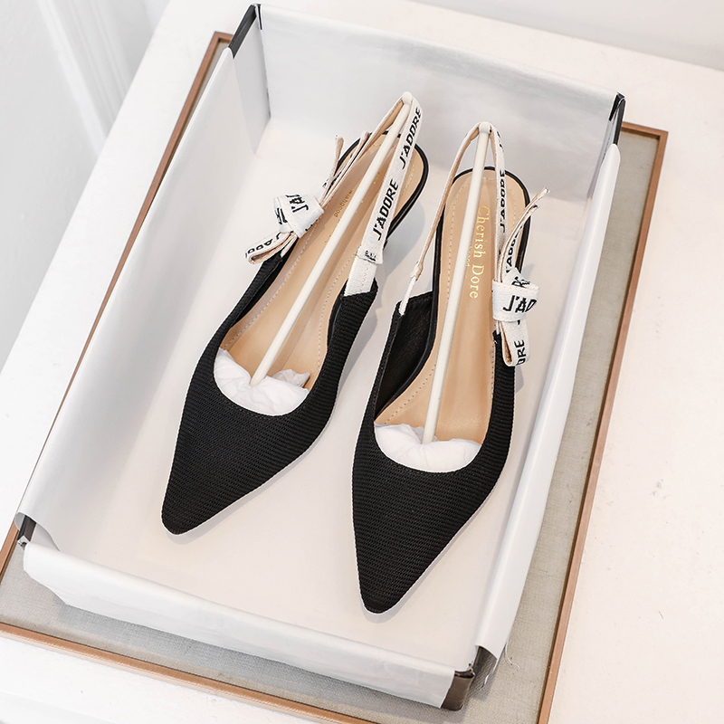 2025 New Style High-Heeled Sandals for Women, Fairy-Style Kitten Heel Closed-Toe Slip-On Flat Shoes
