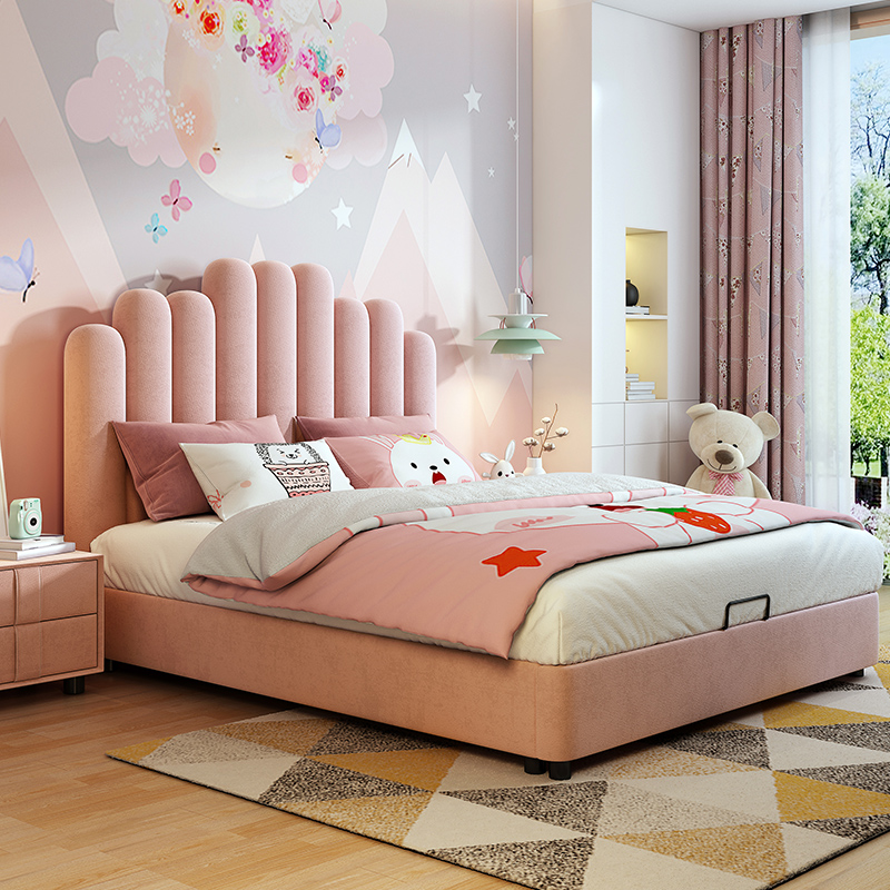 Child Bed Girl Princess Bed Boy Teenagers Nordic Solid Wood Cloth Art Bed Cream Windnet Red Modern Minima Bed