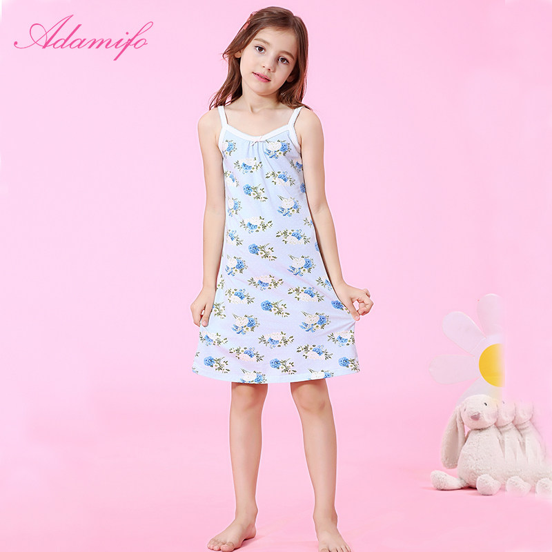 Adamifo spring and summer girls condole belt pajamas nightgown cotton girls large children long cotton residential clothing