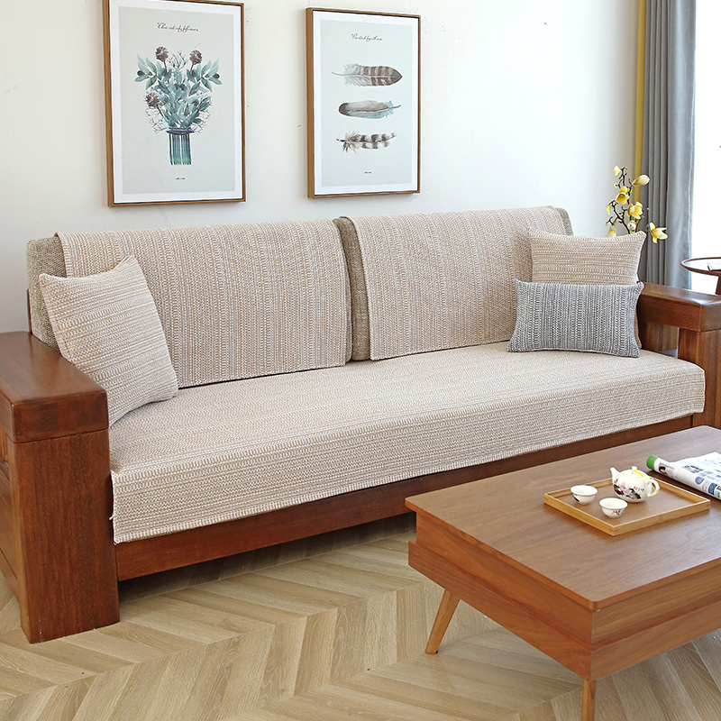 Mahogany sofa cushion four seasons universal Nordic cotton linen non-slip cover Chinese style solid wood three-person cushion simple backrest