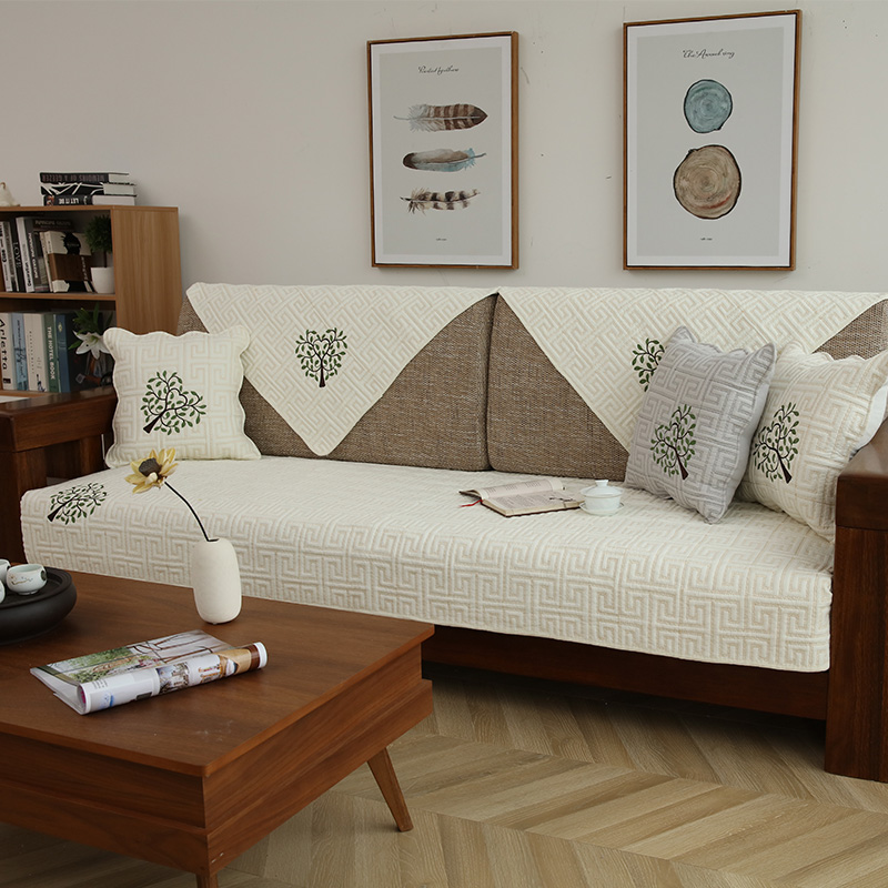 Cotton sofa cushion four seasons universal fabric non-slip living room home solid wood sofa cushion solid color cover back towel