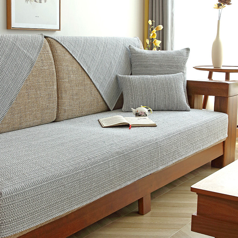 Four seasons cotton linen sofa cushion fabric non-slip leather solid wood sitting mat Nordic minimalist sofa cover backrest towels universal-Taobao