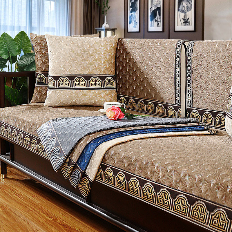 New Chinese style sofa cushion four seasons non-slip high-grade winter plush cushion towel universal solid wood Chinese style sofa cushion cover
