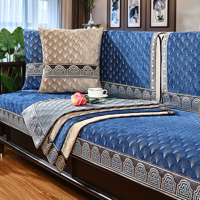 Winter plush sofa cushion cover solid wood new Chinese style three-person cushion simple modern cover cloth cover towel for all seasons
