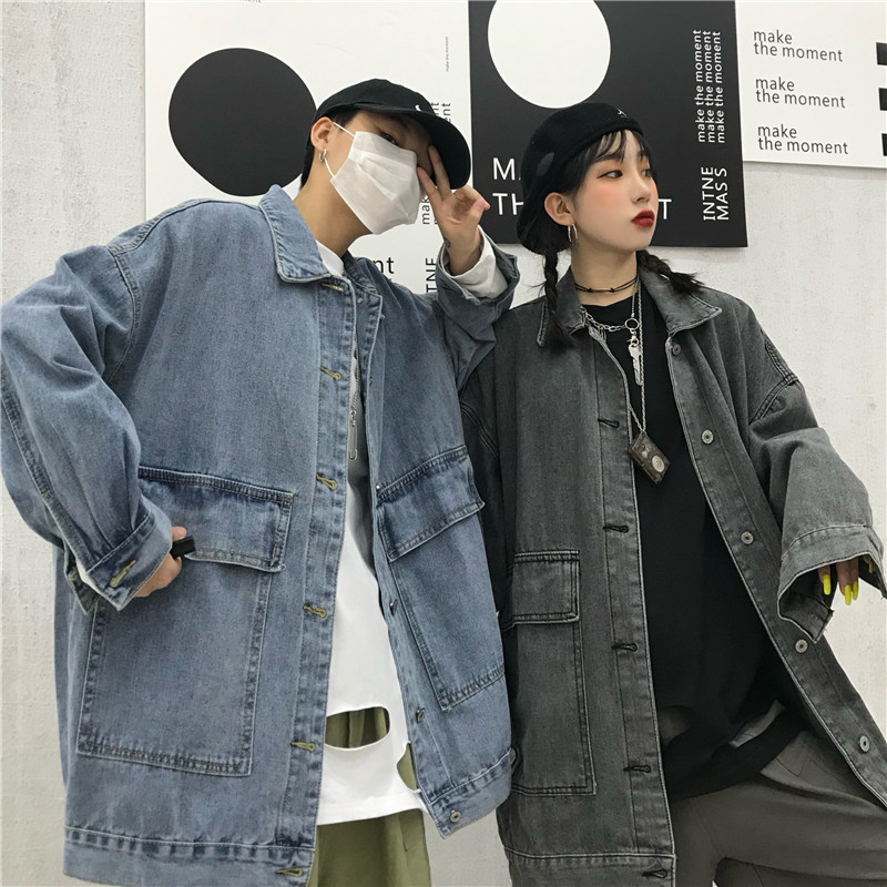 Mom Chicken Mom Korean ins retro autumn Hong Kong style casual jacket loose and versatile long-sleeved denim jacket for men and women