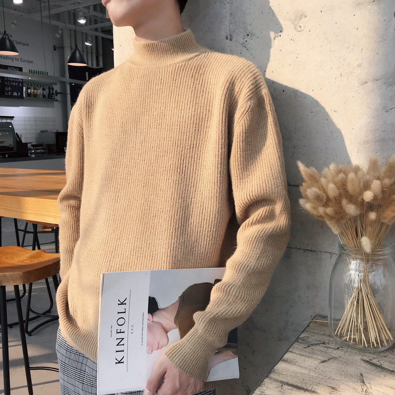 Semi-turtleneck sweater men 2021 new spring Korean version of the trend knitwear handsome pullover jacket warm base shirt