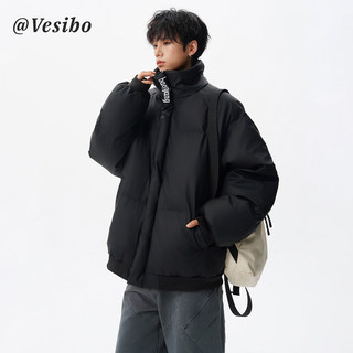 American-Style Embroidered Stand-Collar Pu Leather Cotton Jacket for Men and Women, Winter High-Street Versatile Couple Cotton Clothing, Retro Casual Warm Coat