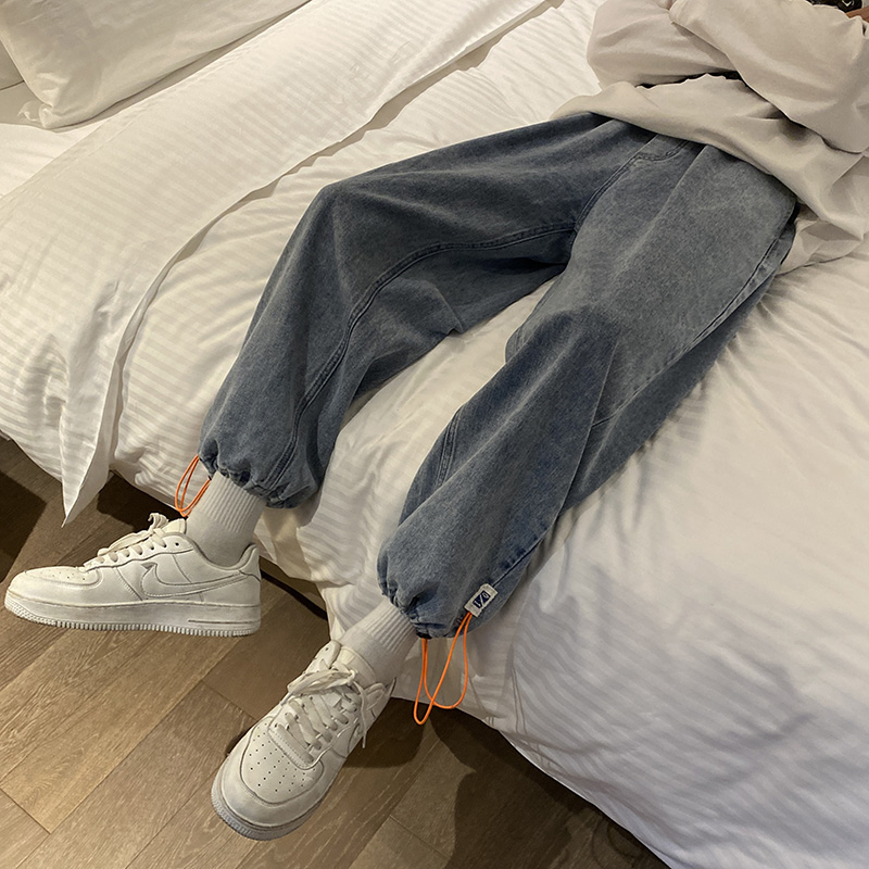 Beam Footed Jeans Men's Spring Trendy Relaxation Casual Straight Barrel Broadlegged Pants Harbor Wind Ins Net Red Drawing Rope Long Pants