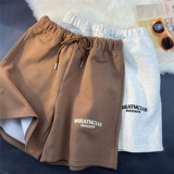 Шорты, базовые штаны для отдыха, в американском стиле, свободный прямой крой, с вышивкой