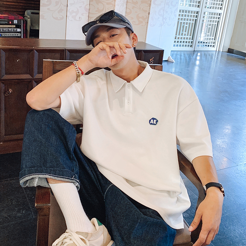 polo shirt short sleeve male summer trend minimalist letter sticker collars blouses jacket port wind easing student half sleeve T-shirt