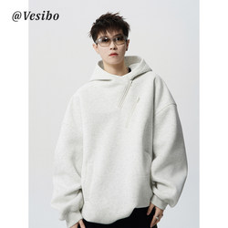 Irregular Double Zipper Design Hooded Sweatshirt for Men, Autumn American High Street Style, Cool and Handsome, Solid Color Couple Hoodie Jacket