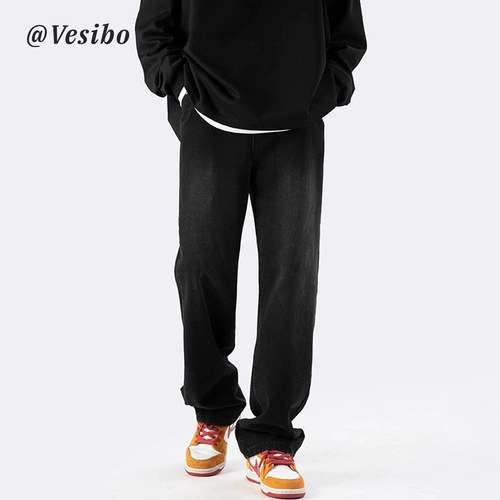 Летние черные джинсы, ретро повседневные брюки, штаны для отдыха, в американском стиле, свободный прямой крой