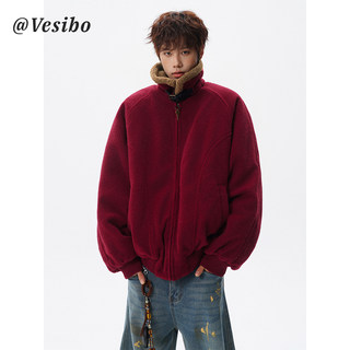 Red Woolen Coat for Men in Their Zodiac Year, Winter Trendy Brand, Cool Patchwork Stand-Up Collar Cotton Jacket, Vintage Versatile Couple's Top