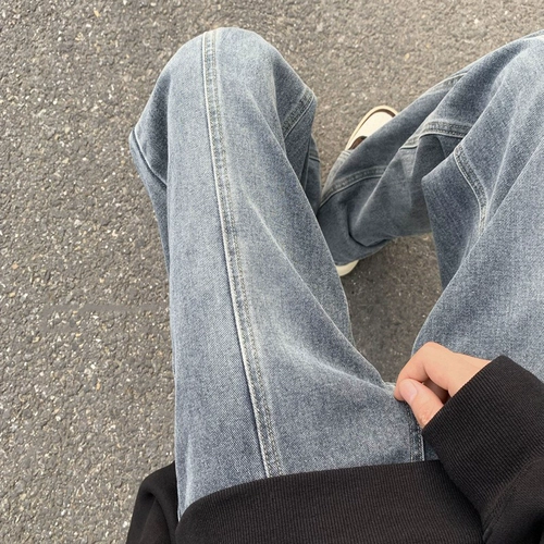 Джинсы, ретро штаны, осенние, свободный прямой крой, большой размер