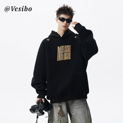 American Embroider Hooded Sweatshirt Men's Autumn Retro High Street Sports Hoodie Heavy weight Stylish Loose Couple Outwear