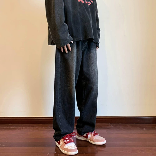 Черные джинсы, штаны, в американском стиле, оверсайз, свободный прямой крой