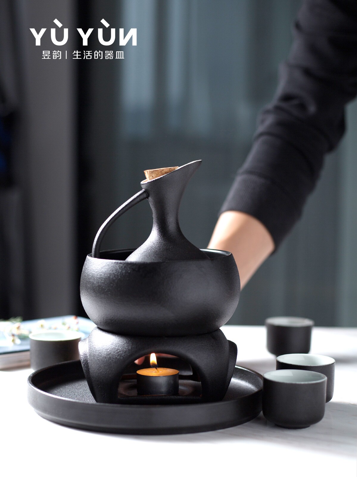 Yuyun wine warmer Huadiao wine yellow wine warm wine jug Chinese hot wine jug Household hot wine jug Cooking wine jug Antique wine set