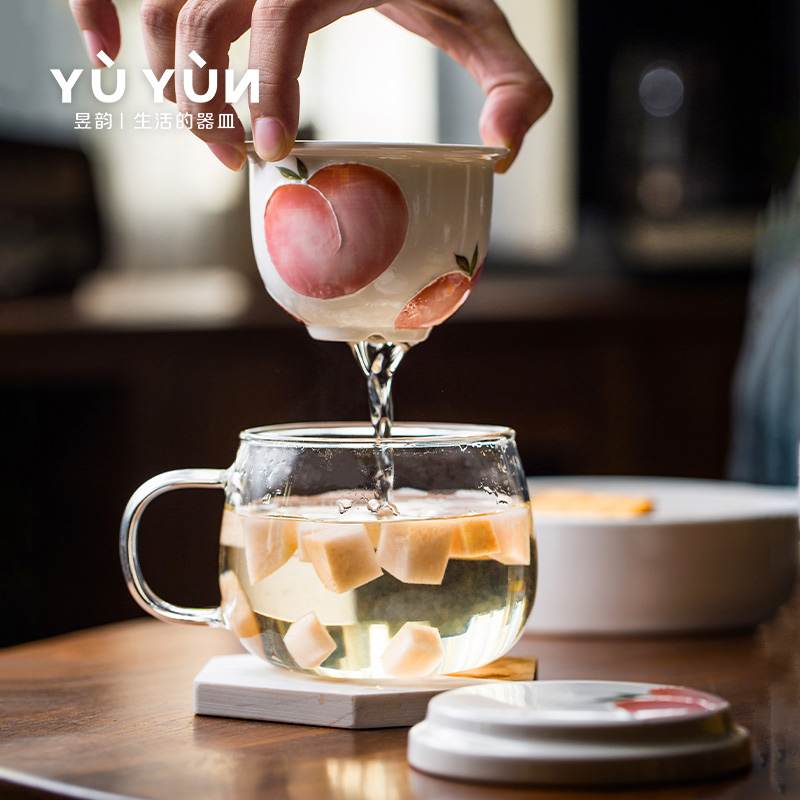 Yu Yun flower good full moon glass bubble tea cup office home tea separation filter cup flower tea cup tea cup tea cup children