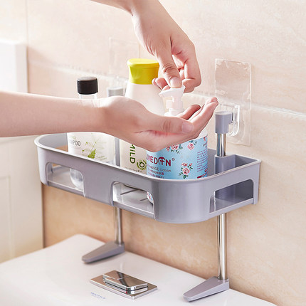 浩骏洗手间免打孔浴室置物架卫生间用品吸壁式厕所马桶塑料收纳架