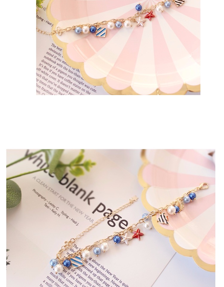 6198 Thanh Đảo Eraser Trang sức Retro Châu Âu và Châu Mỹ Biển Dương Stars Shell Pearl Fish Blue Bracelet vòng huyết long