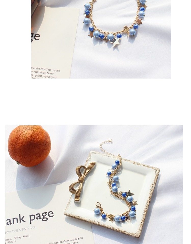 5548 Thanh Đảo Eraser Trang sức Nghệ thuật Nhật Bản Ngọt ngào Ngọt ngào Cô gái tươi mát Star Blue Pearl Bracelet thạch anh tóc vàng