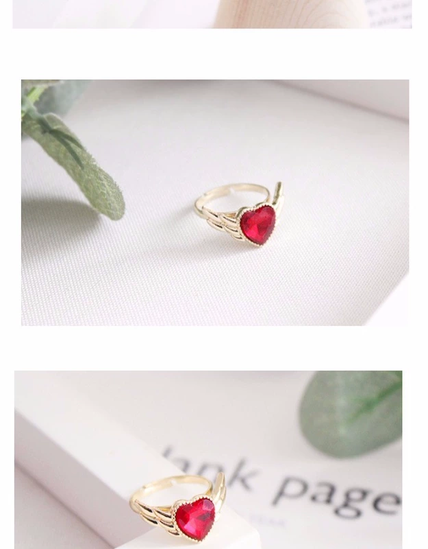 5103 Thanh Đảo Eraser Trang sức Beauty Girl Series Angel Wings Love Red Glass Ring Điều chỉnh nhẫn