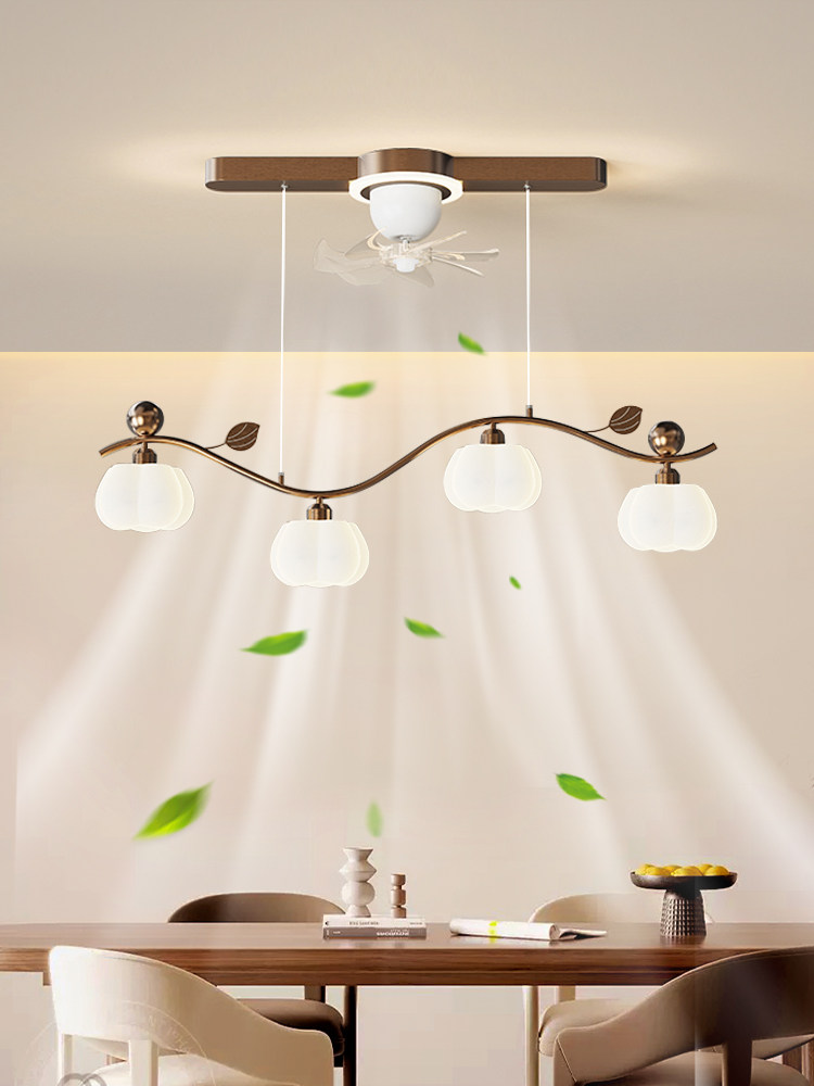 Restaurant Chandelier with Fan, French Cream Style, 2026 New Model, Creative and Unique Artistic Long Bar Table Lamp
