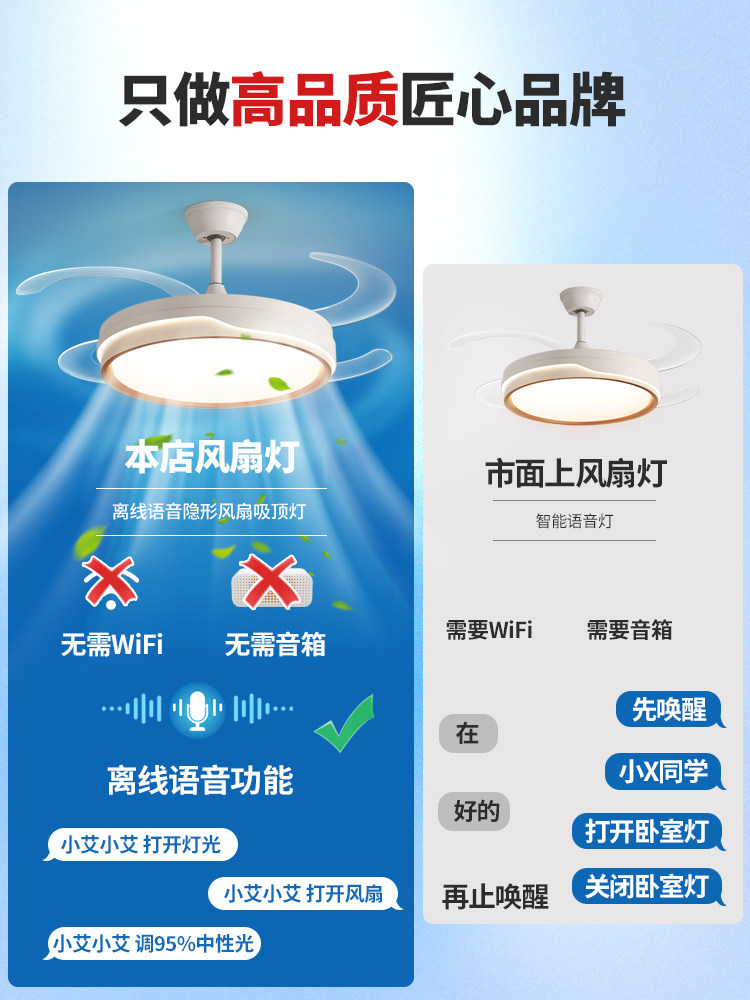 Zhongshan Lighting Invisible Fan Light Ceiling Fan Light for Home Dining Room Integrated Modern Minimalist Bedroom Electric Fan Ceiling Light