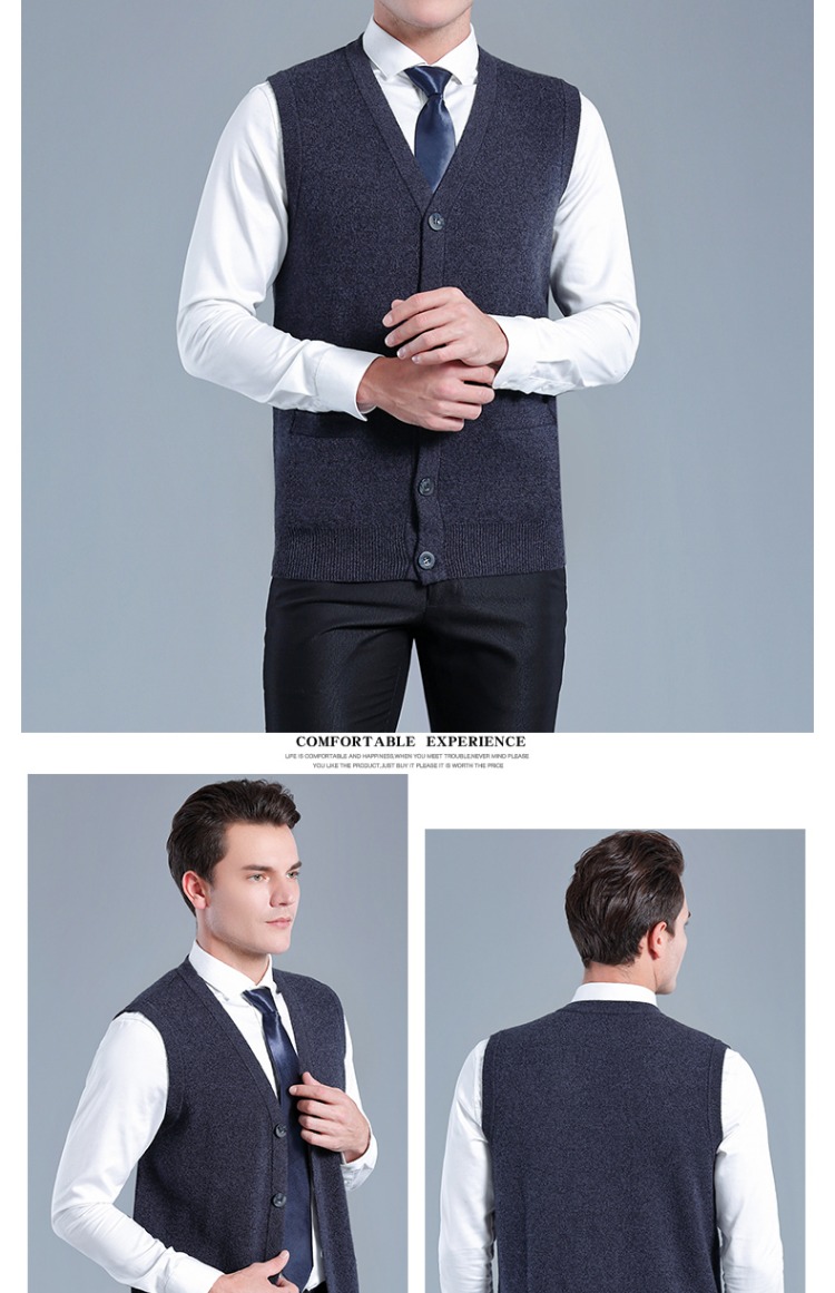 Hengyuanxiang trung niên tinh khiết áo len cashmere áo vest nam cổ chữ V áo len dày áo len áo len không tay áo gile hàn