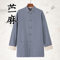 Chinese Tang style men's long sleeve button-down coat men's autumn cotton linen Chinese style men's linen clothing