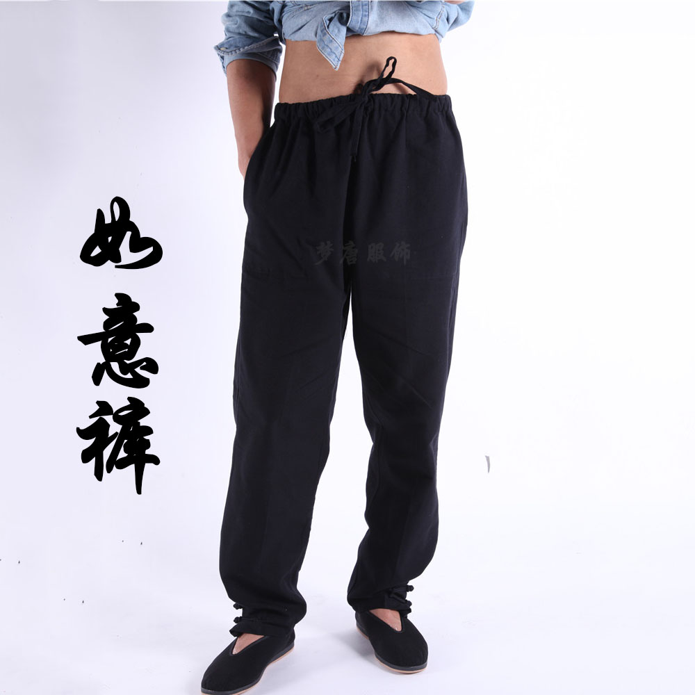 Chinese style Chinese Wind Ruyi pants Down with men's men's men's men's style Spring and autumn folk costumes relaxed and long pants for men's clothes