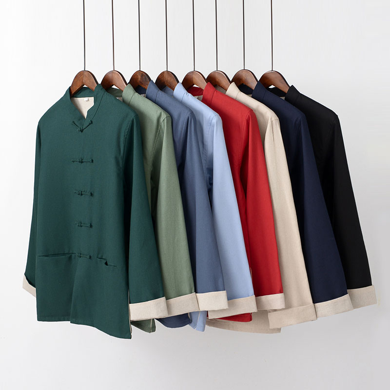 Tang installed male youth Chinese style Chinese style retro style linen Chinese men's clothing autumn and winter jacket cotton linen long sleeve gese suit