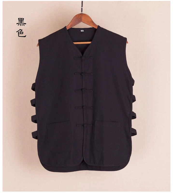 Áo vest nam cotton thô vải Tang phù hợp với áo vest không tay trung niên áo lót kiểu Trung Quốc ngựa 褂 áo vest nam vai - Áo vest cotton