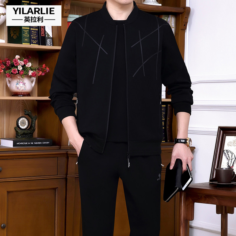2020 spring sports suit Men's middle-aged leisure sportswear suit Dad spring coat free three-piece set