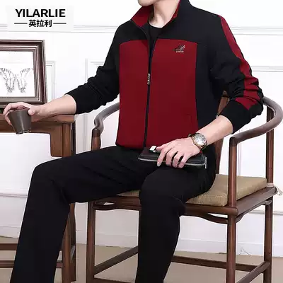 2020 spring middle-aged men's sports suit Men's casual sports suit men's three-piece sportswear running fitness