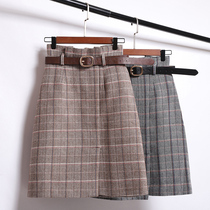 Plaid hairy skirt women autumn and winter 2021 New High waist thin British retro medium long bag hip skirt