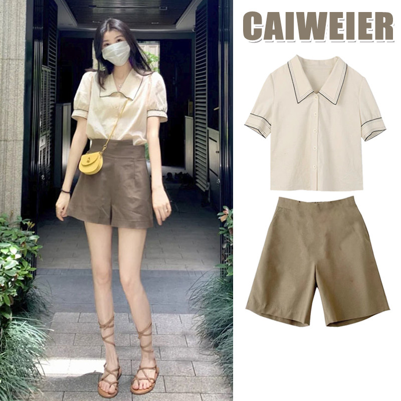 2022 Summer Plus Size Women's Clothes Fat mm Shows Thin Covering Meat and Slightly Fat Girls Wear Short-sleeved Tops Early Autumn Two-Piece Suit