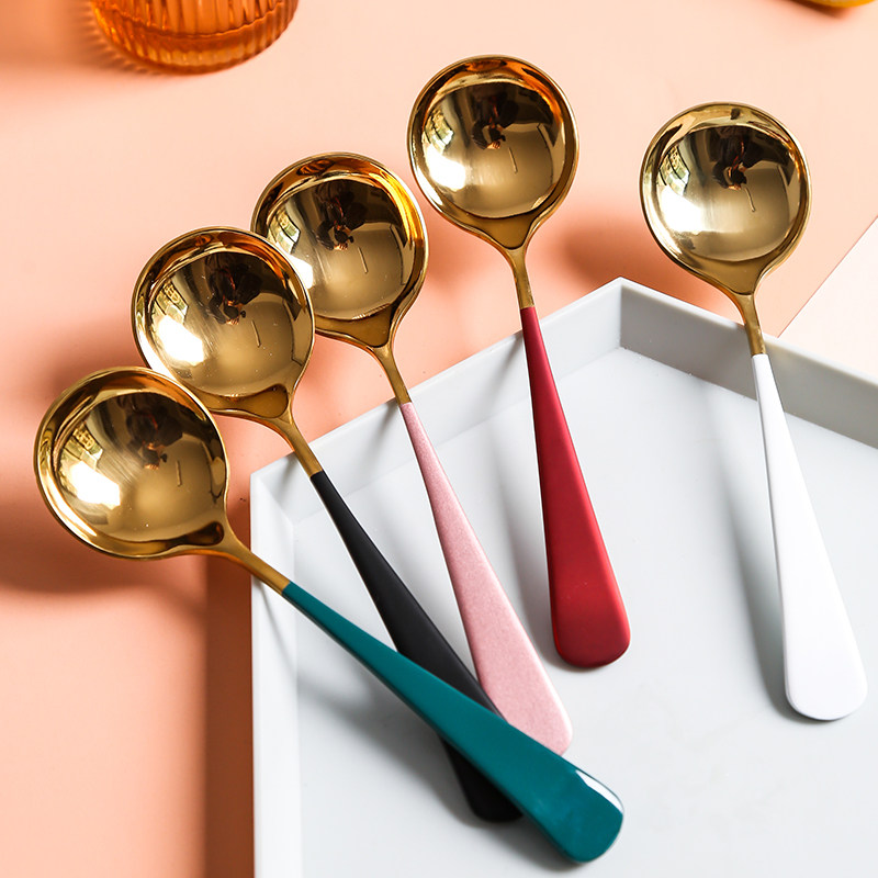 Net red spoon dessert spoon porridge spoon porridge spoon creative stainless steel spoon cute long handle home meal spoon pudding spoon