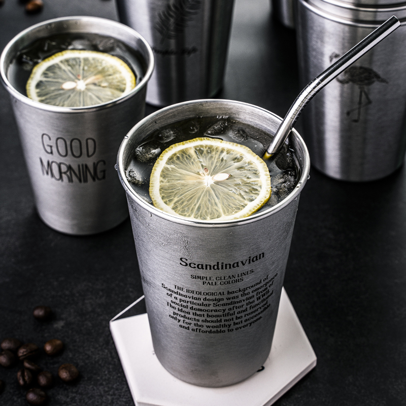 Industrial Style 304 Stainless Steel Metal Beer Mug Large Size Household Cup ins Outdoor Mug with Lid
