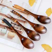 Japanese spoon wood spoon adult eating long handle soup spoon porridge spoon Korean wooden handle scoop personality Wood