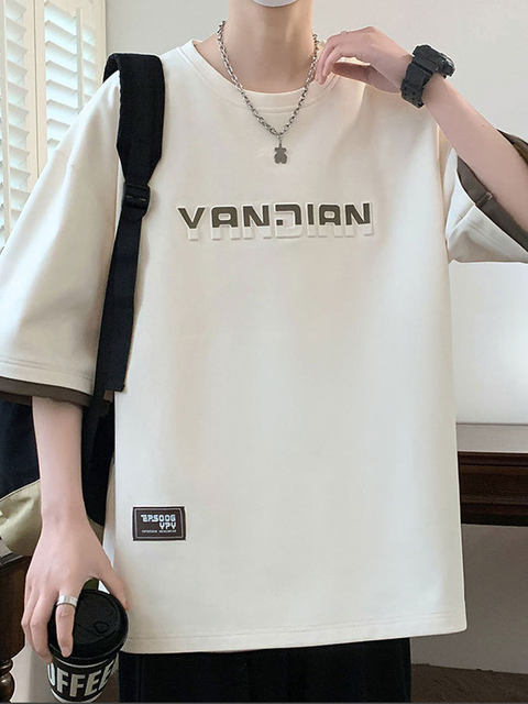 Trendy inst shirt men's summer plus fat large size loose letter print t-shirt heavy 280g fat casual short-sleeved