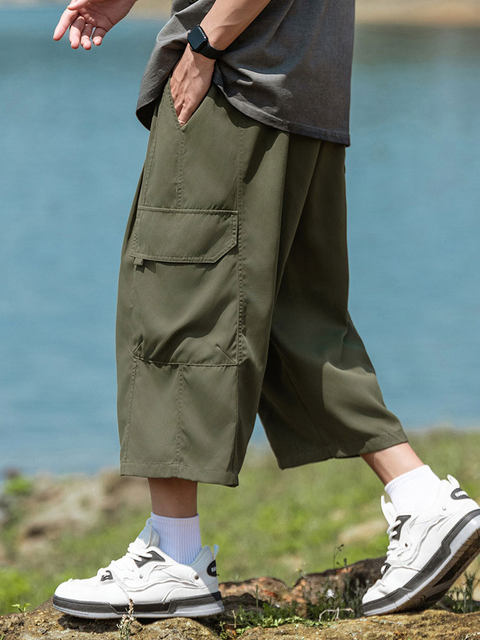 Plus-Size Men's Cargo Pants, Summer Thin Mid-Length Pants, Loose Fit, Extra Large, Suitable for Wearing Outside, Casual Breeches for Big and Tall Men