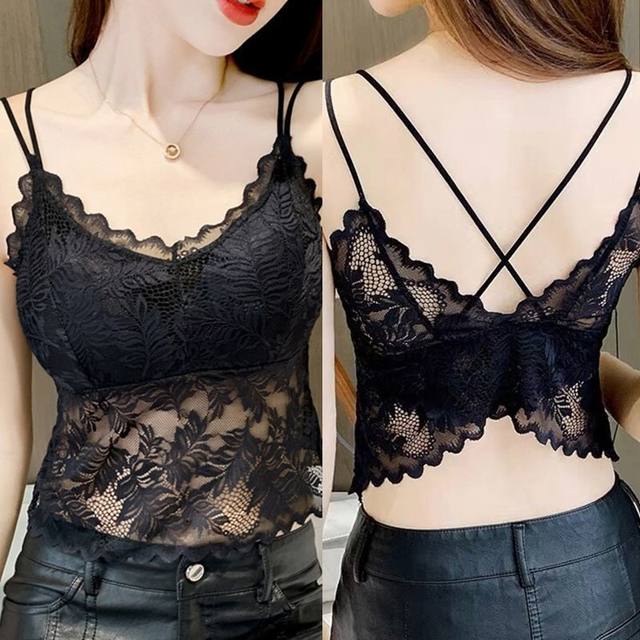 Butterfly Sexy Lace Beautiful Back Wrap Chest Cross Camisole Women's Thin Tube Top Bottoming Underwear with Breast Pad