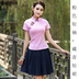 Summer Cheongsam 2020 mới hàng ngày cải thiện thời trang Trim Academy ngắn tay trên Cheongsam Hai mảnh Set 