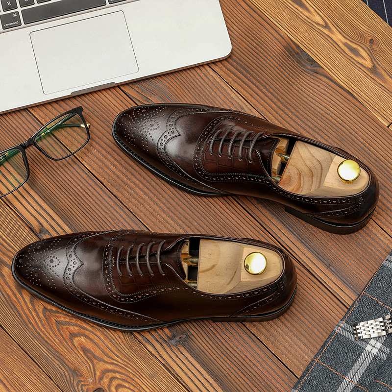 Brock business formal leather shoes British genuine leather Oxford shoes calfskin carved casual men's shoes groom wedding shoes