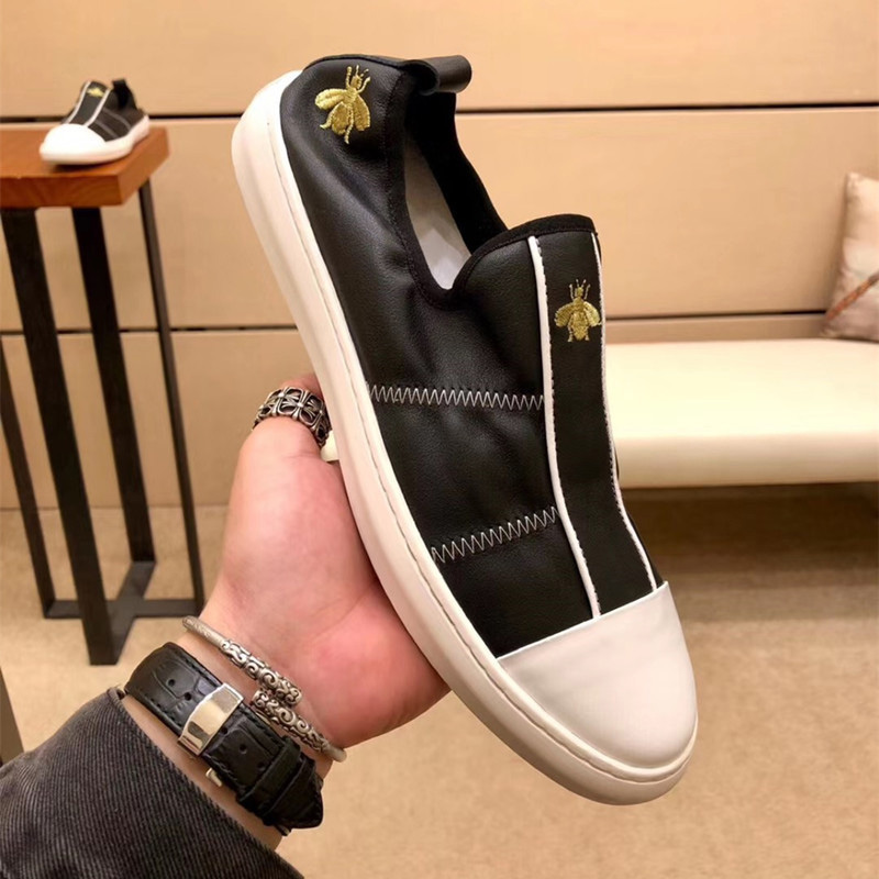 European station new men's shoes spring and autumn leather light luxury small bee all-match small white shoes loafers slip-on sneakers
