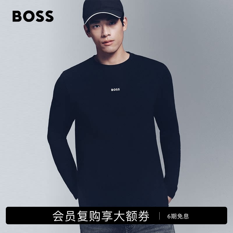 [Same Style for Men and Women] Boss Contrast Color Stretch Cotton Long Sleeve Couple T-Shirt