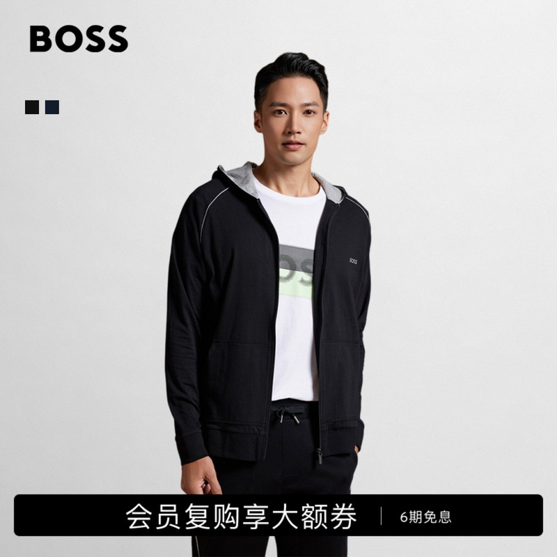[Classic Style] [95% Cotton] Boss Men's Regular Fit Casual Zip-Up Hoodie Jacket