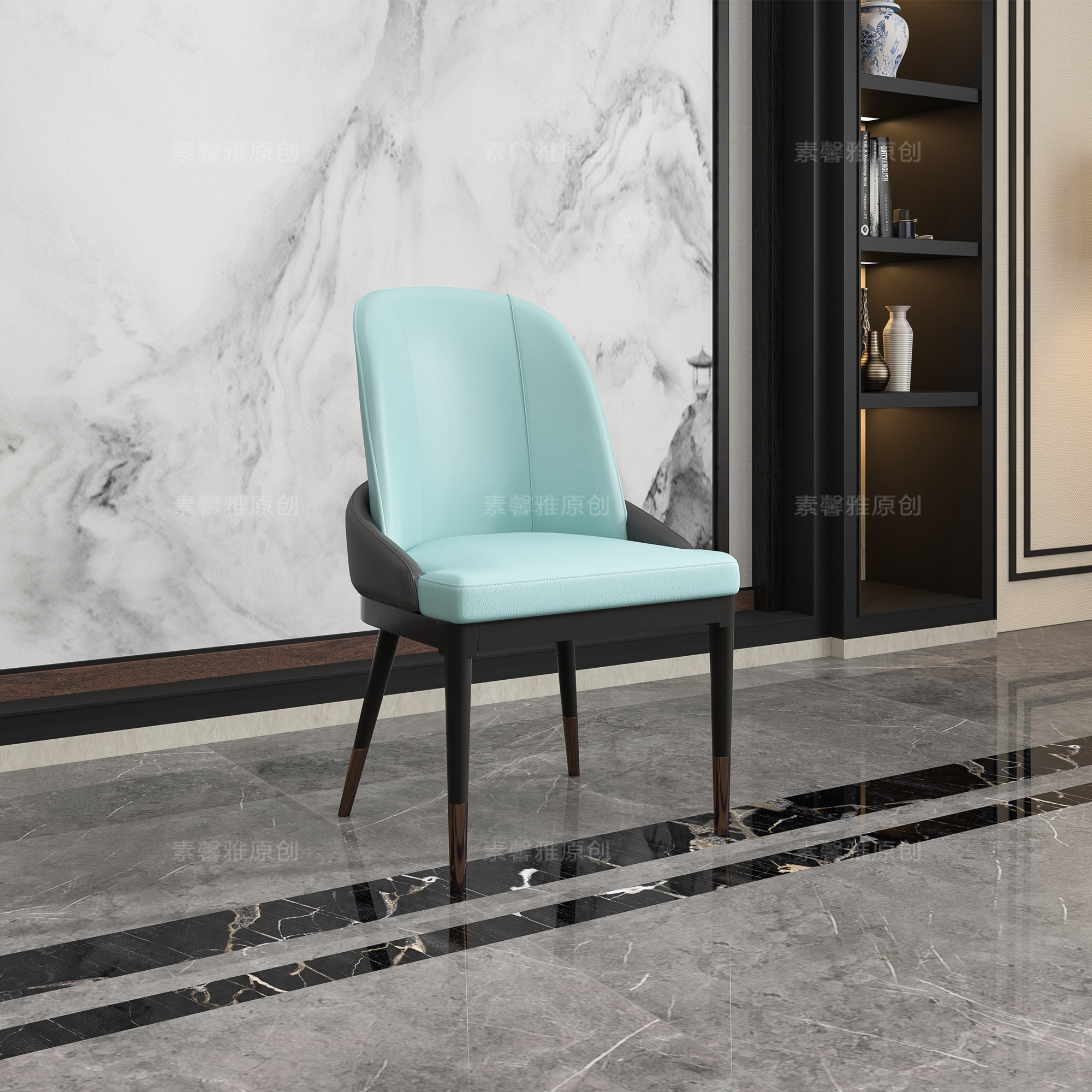 Suksui Xinya Modern Light Luxury Wooden Chair Soft-packed chair Fabric chair Backback Armrest Chair New Chinese style