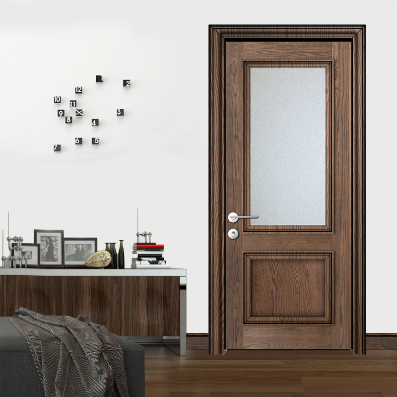 McJi log door North American red oak makeup room door glass door pure solid wood indoor bathroom door wood wax oil log door